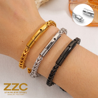 Bracelet chaîne cubaine en acier inoxydable pour hommes, 21 cm, 4 mm, avec fermoir magnétique, plaqué or 18 carats, vente en gros