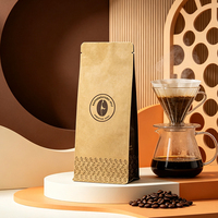 Pochette à café réutilisable en kraft à fond plat avec logo personnalisé et valve unidirectionnelle pour poudre de protéines et grains de café