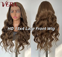 Perruques synthétiques Premium Futura Fibra en gros, HD 13*4 Lace Front, 340g, brun doré, longues ondulations, effet mat, résistantes à la chaleur pour femmes
