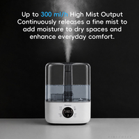 Humidificateur d'air numérique tactile, réservoir d'eau de 5 L, brume ultrasonique de 300 ml/h avec minuterie et télécommande pour usage domestique en intérieur