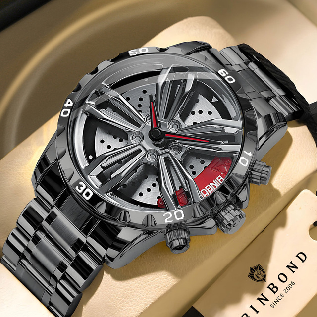 360 ° Rotating Watch for Men Steel Hollow Out Rotating Car Wheel Hub Modification Trendy Male Fashion Quartz Clock Watches