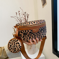 2 PCS/Set Leopard Print PU Leather Fanny Pack Sling Belt Bags Large Capacity Crossbody Chest Bags Women Waist Bag With Pouch