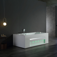 Baignoire Balnéo Rectangulaire Autoportante en Acrylique Blanc avec Massage à Bulles d'Air et Éclairage LED pour Salle de Bain et Villa