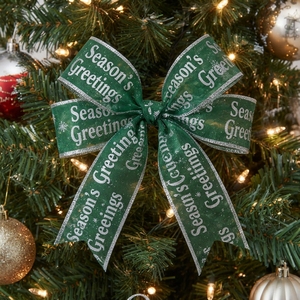 Christmas Organza <b>Ribbon</b> Spool Season's Greetings Gold Foil Printed Red Green <b>Silver</b> Gift Wrapping Decor - Product Image 6