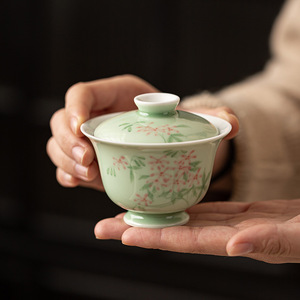 Guanlan Secret Green Hand-Painted Apricot Blossom Gaiwan Porcelain With Lid For Kung Fu <b>Tea</b> <b>Set</b> - Product Image 1