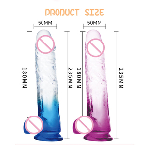 Dildo de Cristal Grande con Degradado de Color, Transparente, Realista, de Silicona, Agradable al Tacto, con Ventosa, para <span class=keywords><strong>Mujeres</strong></span>, 2 Tamaños - Product Image 1