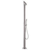 Ensemble colonne et douchette de pluie circulaire moderne en acier inoxydable brossé pour extérieur, idéal pour la plage
