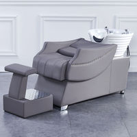 Station de lavage et fauteuil de salon de coiffure avec lit de shampoing pour spa capillaire, banc de shampoing de salon, bol de shampoing massant avec chaise
