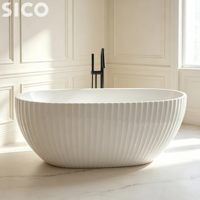 Baignoire SICO 1,7 m blanche à rayures verticales cannelées, baignoire de trempage en surface solide, baignoire de luxe pour villa, hôtel boutique, salle de bain