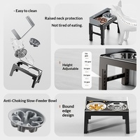Bols surélevés pour animaux de compagnie en acier inoxydable noir avec support réglable et double bols pour nourriture et eau pour chiens et chats de taille moyenne à grande