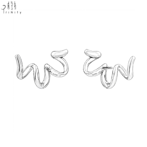 Boucles d'oreilles clous en or blanc massif 18 carats avec diamants naturels véritables, série lignes courbes élégantes, modernes et populaires, pour un usage quotidien et luxueux - Product Image 4
