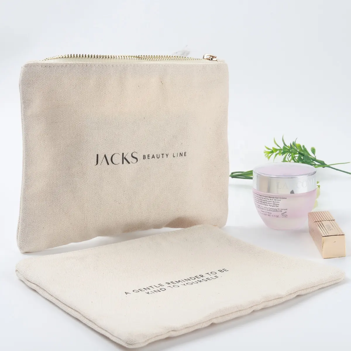 Wholesale Zipper Makeup Bag Eco-Friendly Cotton Canvas Accessory Pouch Double Sided Cosmetic Bag