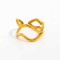 Haut de gamme 18K PVD plaqué or Double couche courbe anneau ouvert à la mode en acier inoxydable femmes bijoux de mode fêtes sans ternissement