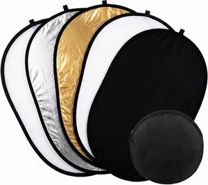 Panneau diffuseur de lumière portable pliable ovale 5-en-1 60x90cm pour photographie de portrait avec poignées - Product Image 1
