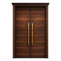 Porte d'entrée double à grain de bois avec poignée dorée, style moderne, pour villa, appartement, maison, hôtel