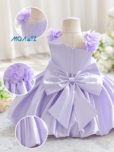Abito da Festa Senza Maniche Viola <span class=keywords><strong>con</strong></span> Fiocco e Collo Tondo per Bambine, Ideale per Compleanno, Battesimo, Festa di 2 Anni - Product Image 3