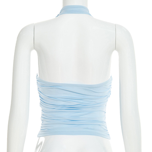 Viviblook Y26TP020 – Nouveau débardeur sexy plissé sans manches à col licou pour femme - Product Image 3