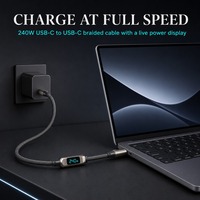 Câble de charge rapide USB-C vers USB-C 240W en nylon tressé TPE avec affichage de puissance, garantie 12 mois pour ordinateur portable et écouteurs - Vente en gros