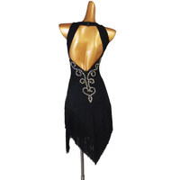 Robe de danse à col en V sans manches avec strass et franges irrégulières pour la compétition de danse latine