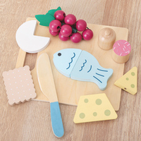 Ensemble de jeu de découpe alimentaire en bois avec plateau, couteau, poisson, fromage, raisins, jouet de cuisine d'imitation pour enfants, pastel, Montessori, OEM, vente en gros