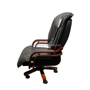 Chaise de bureau de direction de luxe en bois massif à dossier haut, en cuir synthétique, pivotante et ergonomique, au design moderne - Product Image 5