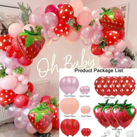 Arche de ballons en latex motif fraise avec impression sérigraphiée pour anniversaire, baby shower, décoration intérieure, décorations de fête de mariage