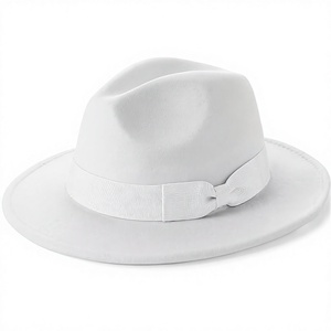 White Wool Fedora Hat Wide Brim Ribbon Band Unisex Formal Style Spring Summer Casual Adult 56-58CM - Product Image 1