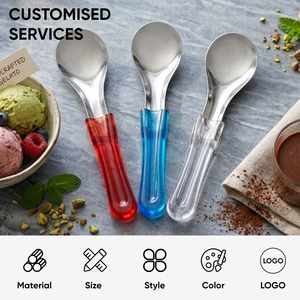 Cuchara para Helado de Acero Inoxidable con Mango Azul, Rojo y Blanco, Herramienta de Cocina Manual Resistente para Servir Postres - Product Image 2