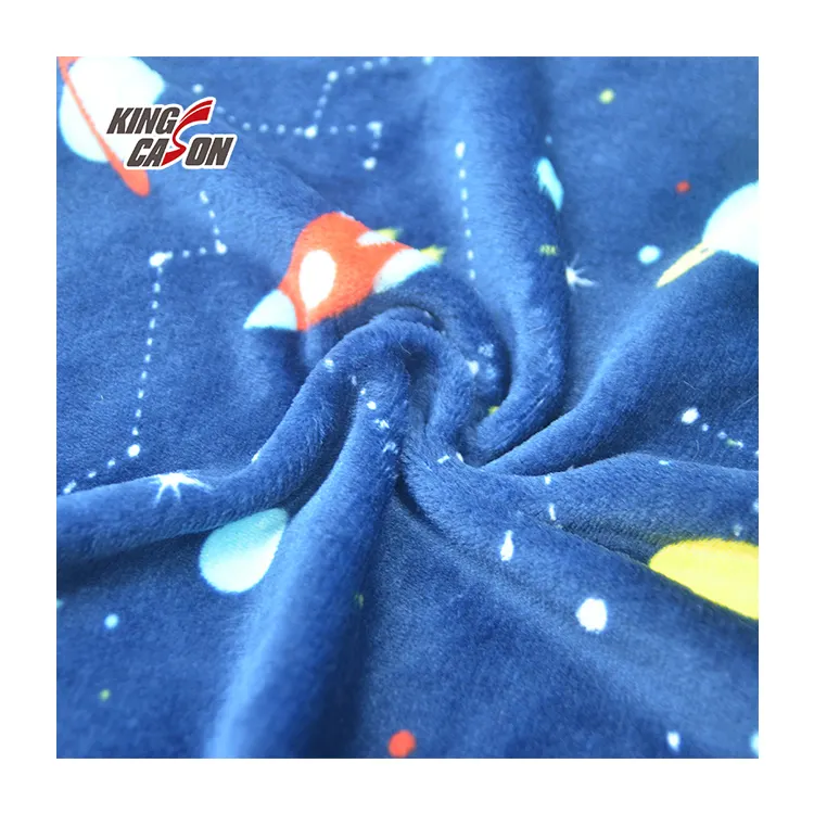 Kingcason OEM Custom Space Pattern Printed Blue Recycled 230gsm 240gsm 1.6m Coral Flannel Fleece Fabrics For Winter Home Textile