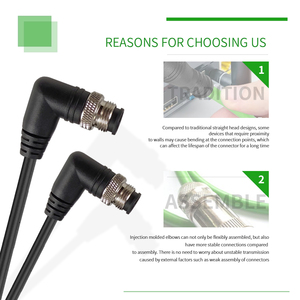 Đúc công nghiệp Cat6 Cáp góc bên phải M12 4 vị trí D mã nam 4pin Ethernet che chắn cáp để RJ45 kết nối mạng - Product Image 4