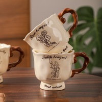 Mug en céramique résistant aux hautes températures, style européen vintage, avec poignée torsadée à motif floral, modèle 3627, pour le bureau et la maison