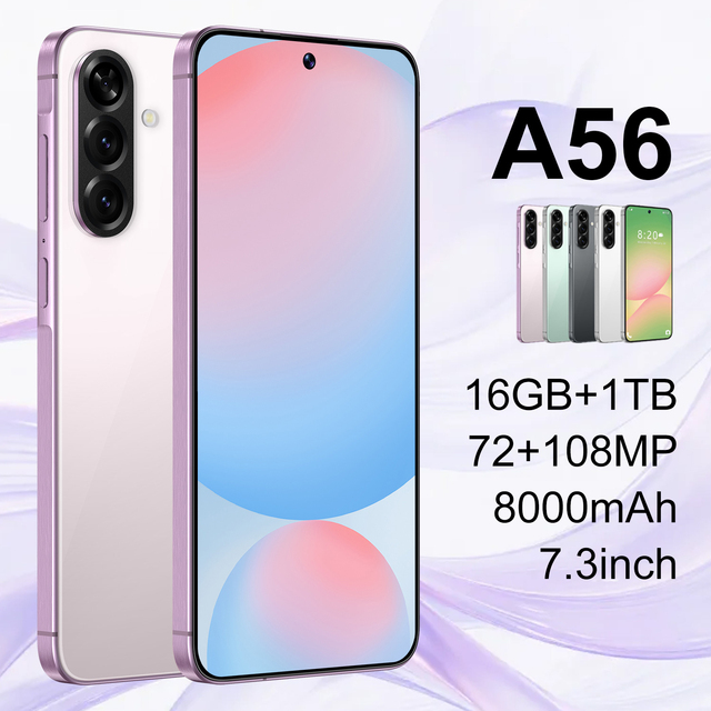 A56 5G Android 14 Smartphone 7.3 Inch OLED 120Hz Display 16GB+1TB Storage Dual SIM Shockproof Design