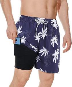 Men's Navy <b>Fish</b> Print Board Shorts Mid Waist Quick Dry With Pockets Drawstring Casual Short Length - Product Image 5