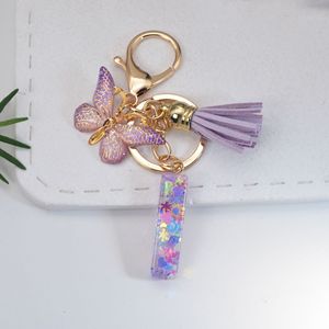 Thời Trang Bảng Chữ Cái Ban Đầu Thư Keychain Tua Bướm Mặt Dây Chuyền Vòng Chìa Khóa Cho Ví Túi Xách Phụ Nữ Cô Gái - Product Image 5