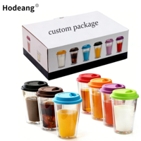 Gobelet en verre transparent à double paroi personnalisable de 350 ml et 500 ml, en borosilicate de haute qualité, pour jus glacé et café, avec couvercles en silicone colorés