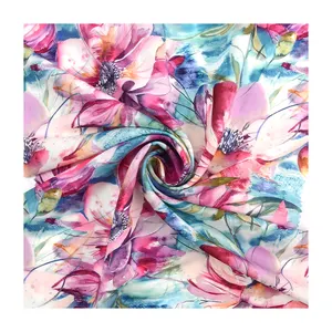 Özel dijital tropikal baskı yumuşak Spandex Charmeuse Polyester Amani ipeksi saten çiçek kumaş elbise için