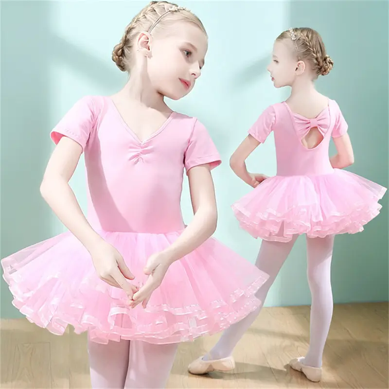 Venta al por mayor de alta calidad barato niños niñas algodón manga corta trajes de baile de ballet