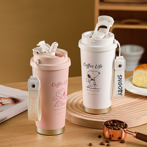 2 In 1 530Ml Draagbare 316 Roestvrijstalen Kantoorgeïsoleerde Mok 18Oz Keramisch Gecoate Voering Koffiebeker Met Rietje - Product Image 5