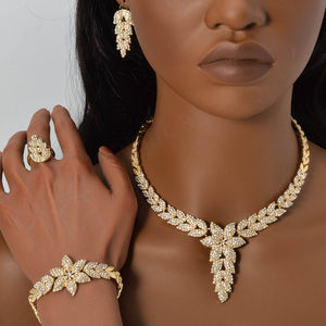 Vente en gros de bijoux de mariage de haute qualité plaqués or, ensemble de bijoux de mariée personnalisé en zircon hawaïen - Product Image 4