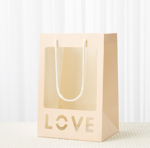 Custom Logo Printed Luxury Kraft Gift Paper <b>Bag</b> Transparent Window <b>Craft</b> Tote for Shopping Souvenirs Wedding Flowers for Candle - Product Image 3