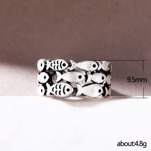 Anello a strati larghi con motivo pesce per donna, stile vintage, grazioso, a forma di animale, per uso quotidiano, accessori moda - Product Image 5