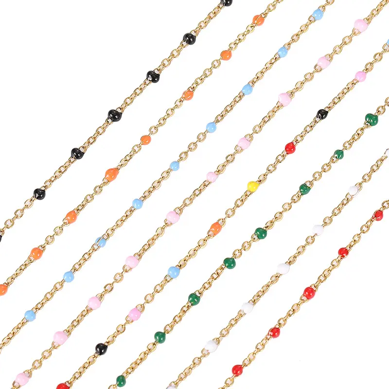 High Level quality stainless steel chain multi-colored beads chain gold stainless steel chain for jewelry diy finding