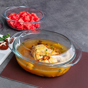Plat de Cuisson en Verre HXGLASS Grande Vente Plat à Rôtir en Verre Ovale <span class=keywords><strong>Poisson</strong></span> 1.6L 3.5L Plat de Cuisson en Verre Trempé Plat à Gratin avec Couvercle - Product Image 2