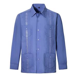 Camisas Guayaberas de Alta Gama para Hombre, Estilo Casual, Manga Larga, Estilo Cubano Mexicano, Tela Popelina, Antiarrugas, Secado Rápido, OEM - Product Image 2