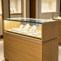 Comptoir de présentation de bijoux en bois sur mesure avec dessus en verre, éclairage LED, vitrine de magasin de détail avec tiroirs