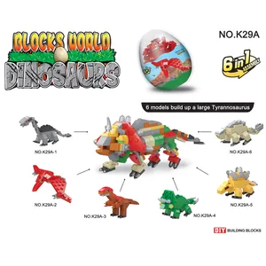 Boîte à esprit K29A, bloc de construction, bricolage, animal dinosaure, jouets cadeau, oeuf aveugle surprise 5.75x8cm, distributeur automatique 6 en 1 tyrannosaure