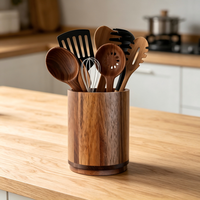 Porte-ustensiles, porte-ustensiles de cuisine en bois d'acacia pour comptoir, 360° ° Support rotatif pour ustensiles de cuisine pour comptoir de cuisine