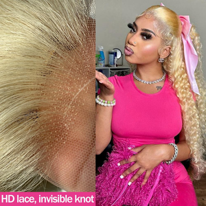 Perruques en cheveux humains avec dentelle frontale HD 613 13x6 13x4, vague profonde, blonde, pour femmes noires, pré-épilées avec des cheveux de bébé - Product Image 2