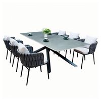 Ensemble de canapés de salle à manger d'extérieur Prima Custom Modern Durable, résistant à l'eau, en acier inoxydable, table et chaises pour jardin, cour, balcon, terrasse