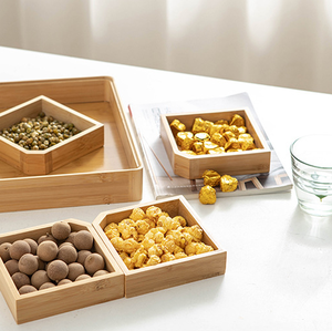 Caja de almacenamiento de aperitivos bandeja de dulces y frutos secos de bambú personalizada al por mayor con tapa para salas de estar familiares - Product Image 5